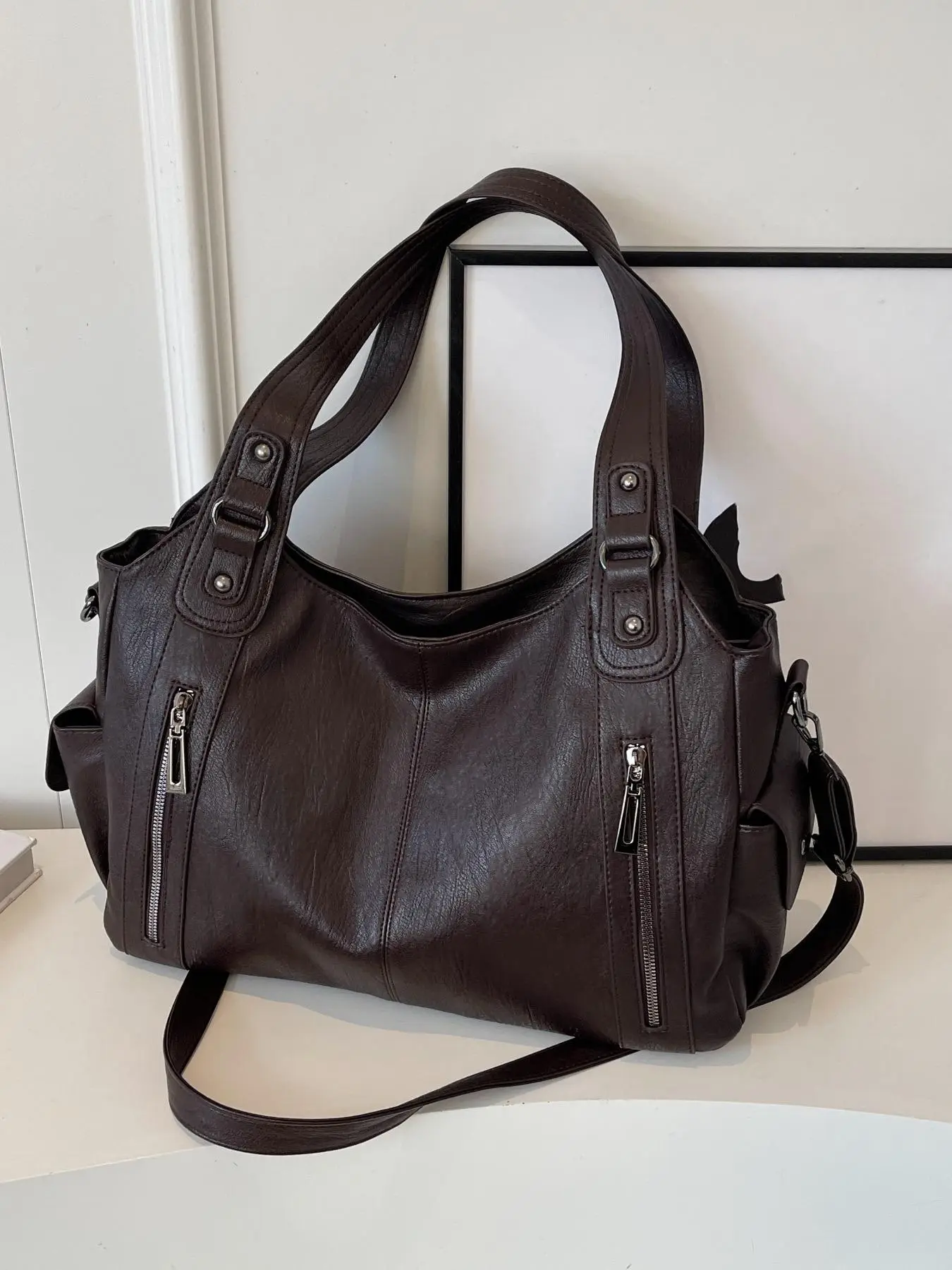 Women's Fashionable Patchwork Design Tote Bag, Casual Large Capacity Zipper Shoulder Bag for Party Used, Crossbody Purses 2025, Trendy Versatile Hig