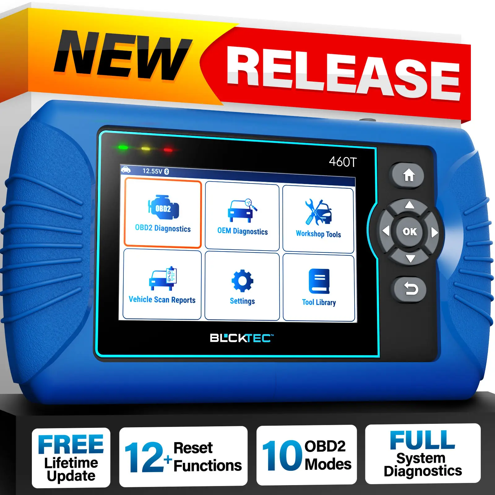 BLCKTEC 460T OBD2 Scanner with 12 Reset Services, scan Engine/ABS/SRS/Transmission, Oil/TPMS/EPB/SAS/DPF Reset, ABS Bleeding, Auto VIN, Free updates