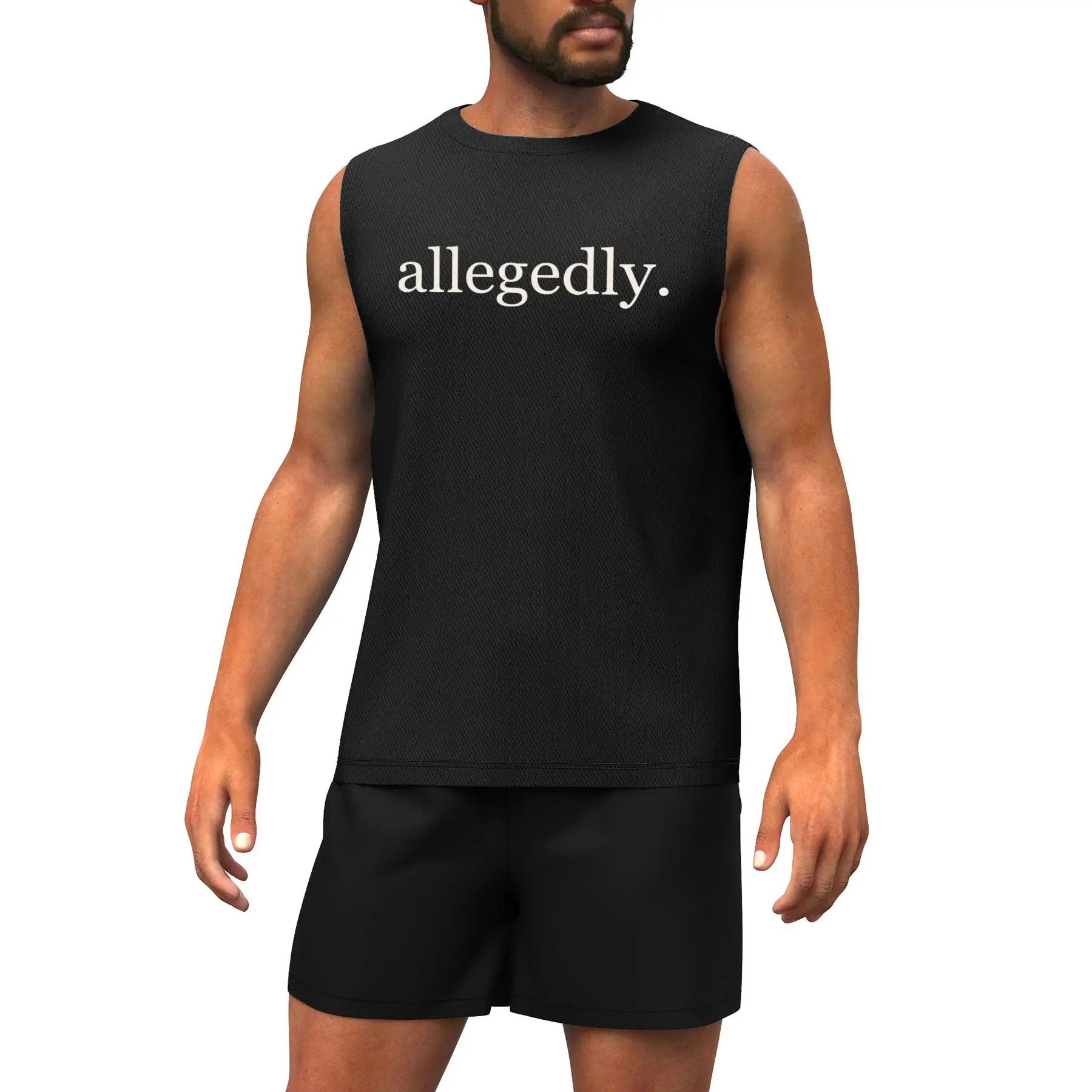 Unisex Allegedly Funny Letter Print Mesh Sleeveless Tank Top, 100% Polyester Quick Dry Breathable Athletic Workout Vest, Moisture Wicking Loose Fit Gym Training Singlet for Men Women All Season Casual Streetwear