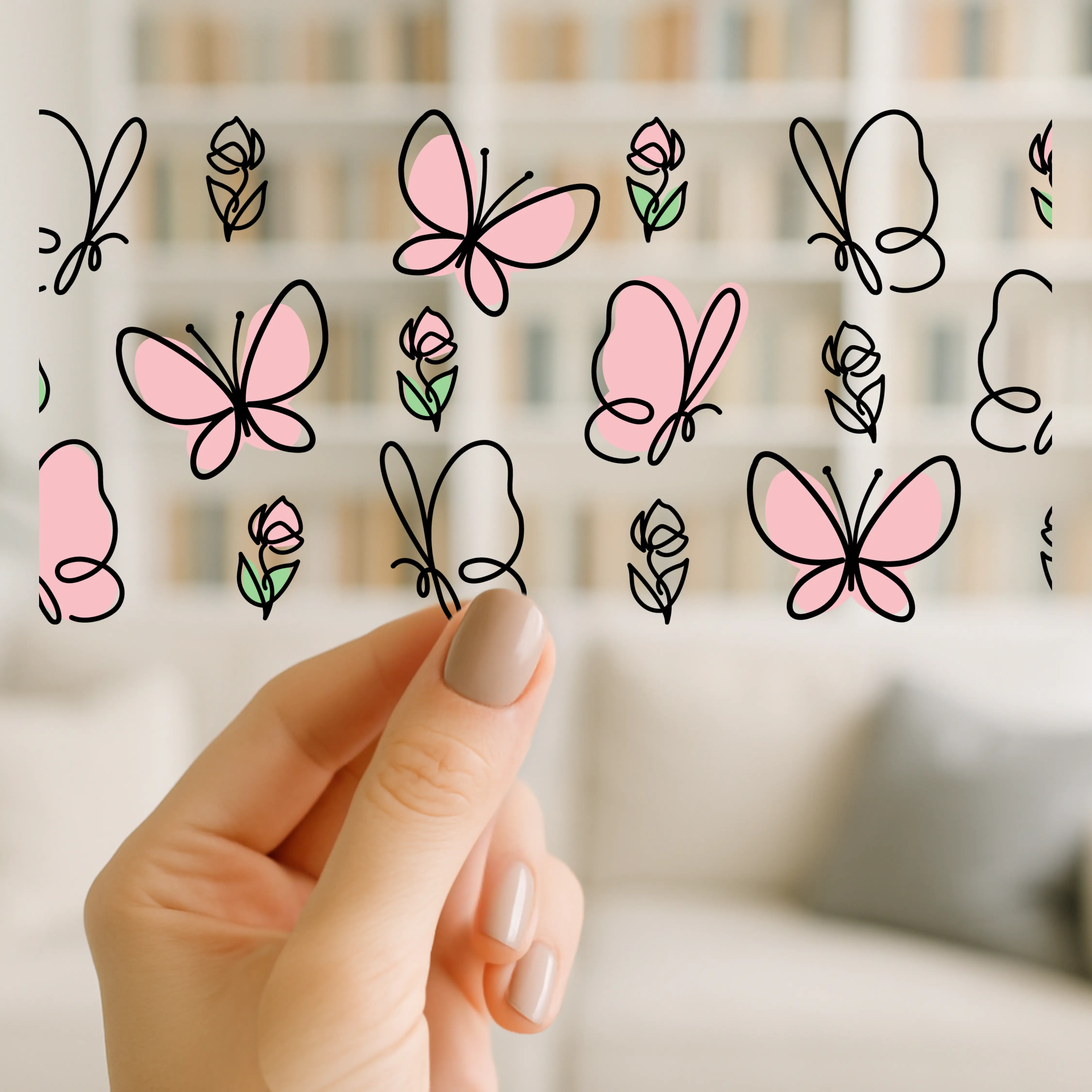 Butterfly Pink and Black Classic | UV DTF Wrap for Cups | Ready to Apply Permanent