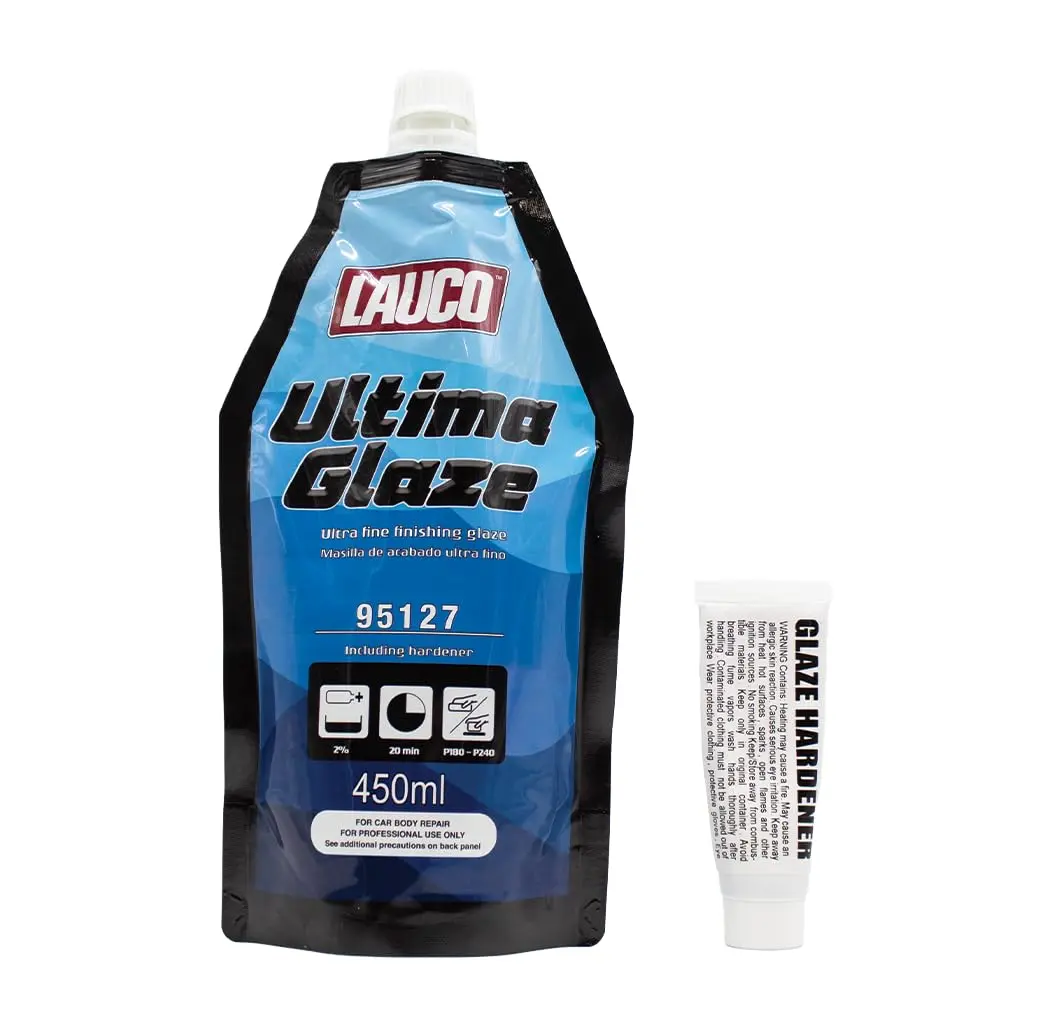 LAUCO 95127 Ultima Glaze Liquid Car Body Repair Polyester Finishing Glaze Paste with Hardener - Ultra-Fine, Self-Leveling, Durable, Direct-Metal Adhesion, Pinhole-Free, No Shrinkage, Surface Smoothing for Aluminum Car Paint Care, Smooth-Flowing