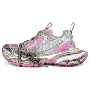 Balenciaga Paris 3XL Mesh 25 Qixi Series Distressed Lace-Up Low-Top Dad Sneakers Women's Silver-Pink