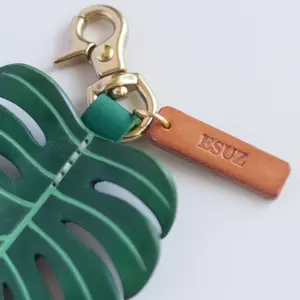 Monstera Deliciosa Leather Bag Charm, Swiss Cheese Plant Key Chain, Halloween Inspired Accessories, Small Size Decor Gift with Clasp, G-4
