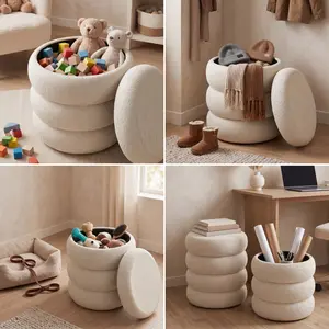 Round Ottoman with Storage for Living Room, Ottoman Foot Rest Pouf, Vanity Stool with Storage