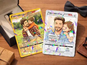 Personalized Pokemon Card From Photo Custom Father's Day Hologram Card, Couple Keepsake Unique Father's Day Birthday Anniversary Gift for Him