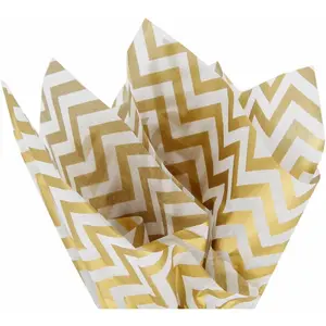 Wrapping Tissue Paper - White Metallic  Zigzag - 20 x 14 Inches - 60 Sheets