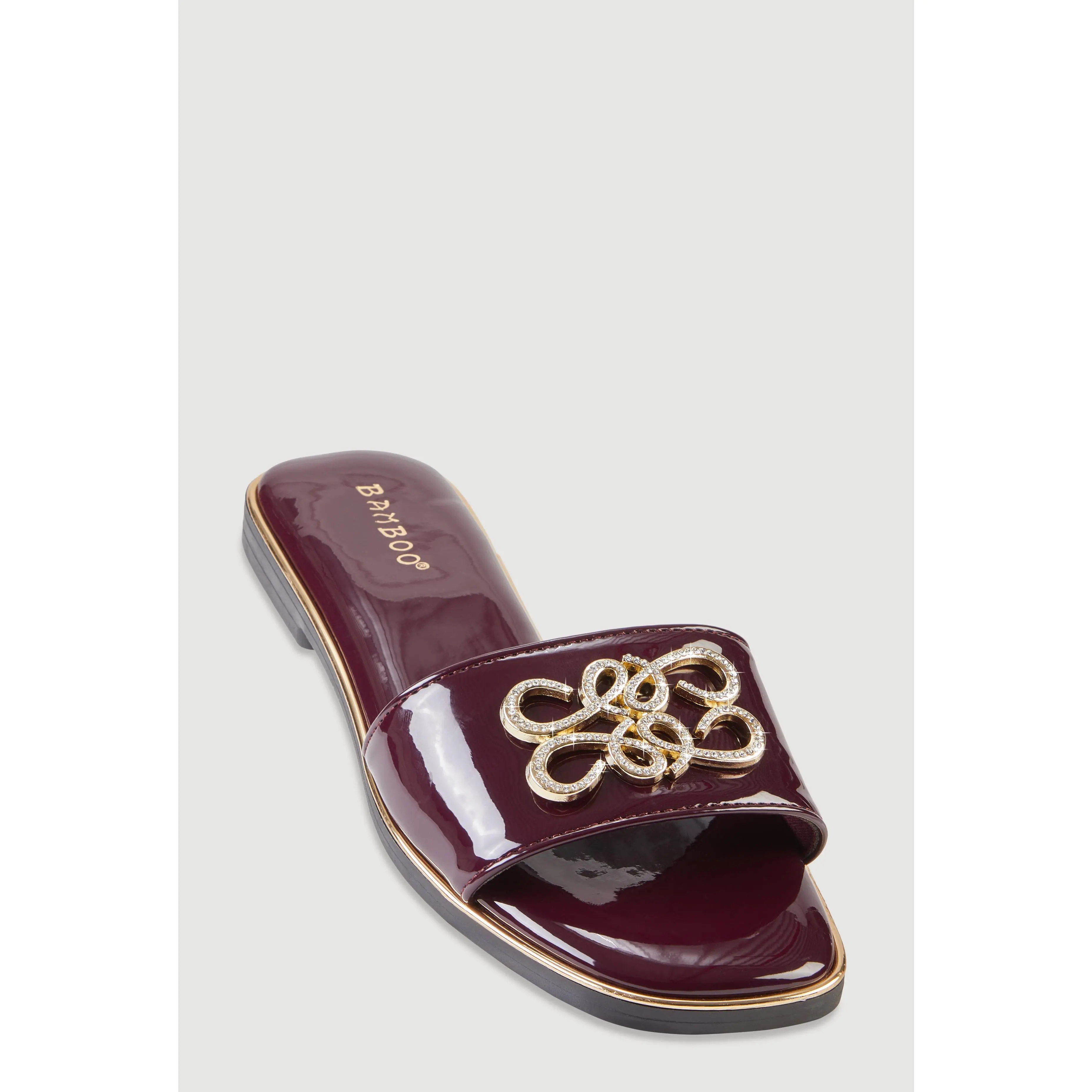Rhinestone Metallic Pendant Slide Sandals