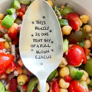 Hand stamped serving spoon made from vintage  flatware