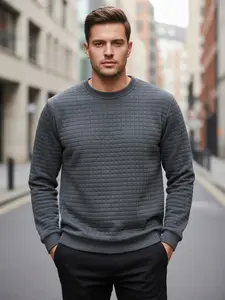 Men's Casual Plaid Fabric Pullover Checkered Sweatshirt with Round Neck, Stylish Fitted Long Sleeve Top for Spring & Fall, Perfect for Daily Wear and Outdoor Activities