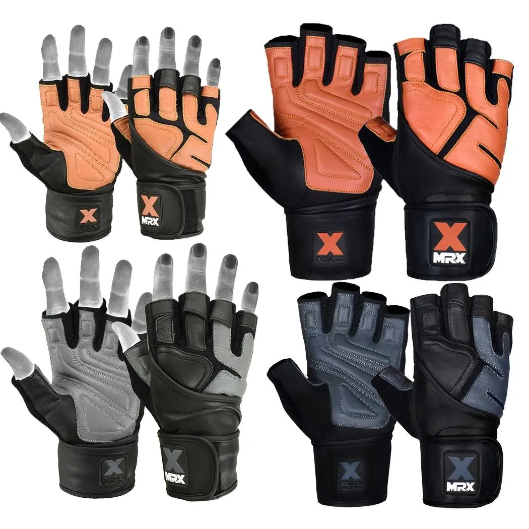 MRX BOXING & FITNESS Men's Pro Amara Leather Workout Gloves with 18-in Long Wrist Wrap for Heavy-Duty Protection and Grip Strength