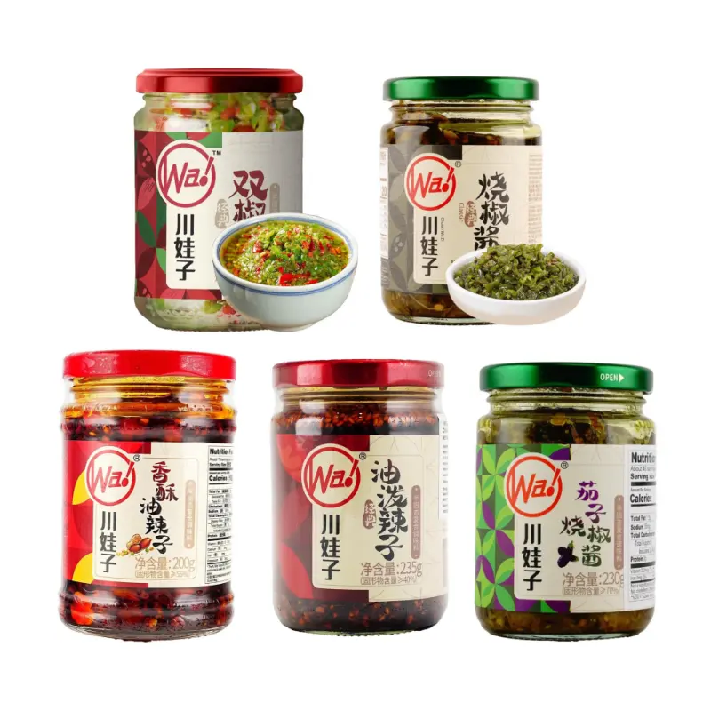 CHUANWAZI Roasted Eggplant Chili Sauce/Crispy Peanut & Chili Sauce/Green Chili & Red Chili Sauce/Sichuan Red Chili Oil/Spicy Garlic Roasted Chili Sauce- Ready-to-Eat Spicy Flavor- Authentic Chinese Condiment for Rice & Noodles