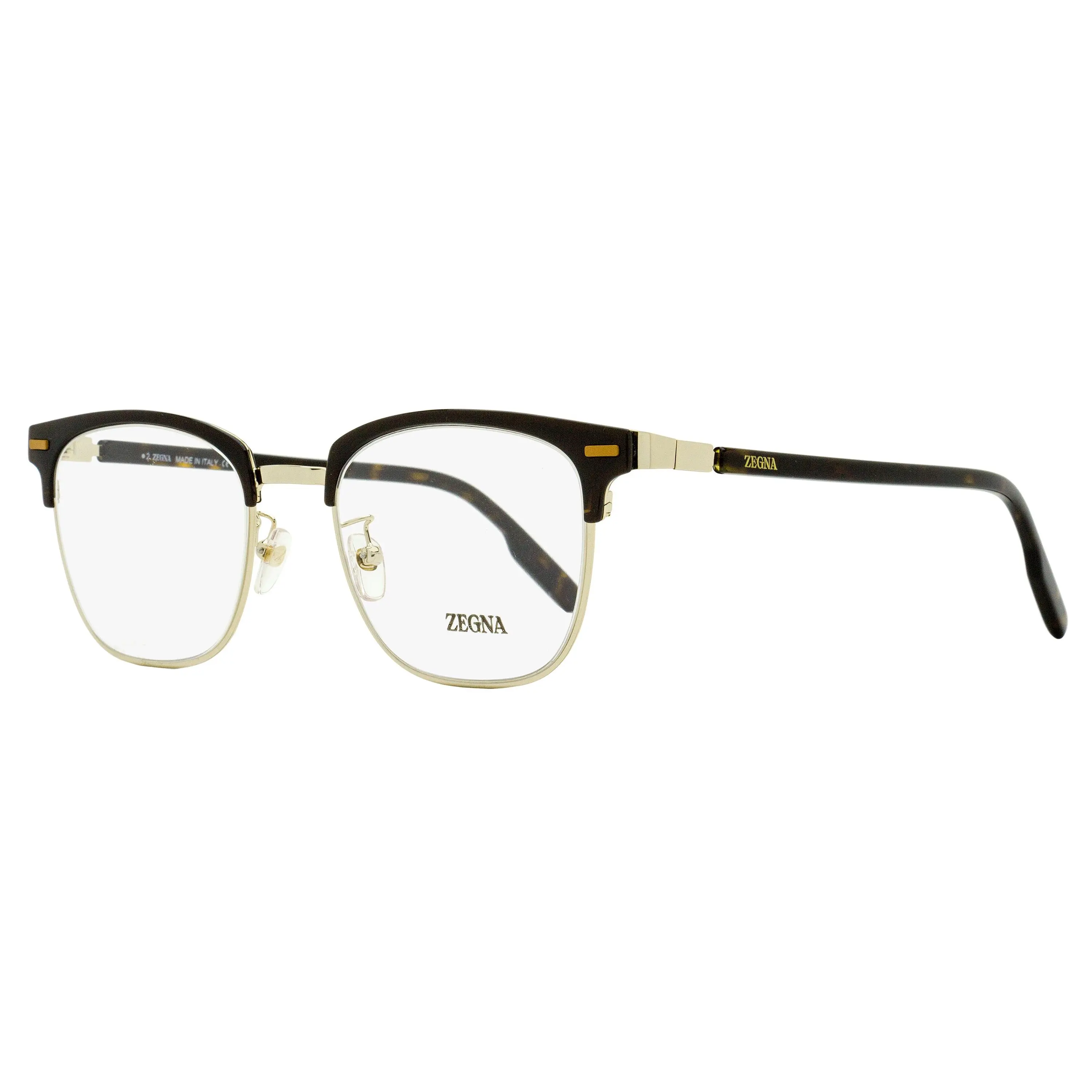 Zegna Contemporary Browline Eyeglasses for Men, Statement Frames with Acetate Inserts | EZ5250-H 050 Brown/Gold 52mm, Statement Frame Glasses, Browline Accents, High-Quality Materials, Men's Luxury And Innovation, Male, Modern Tastes