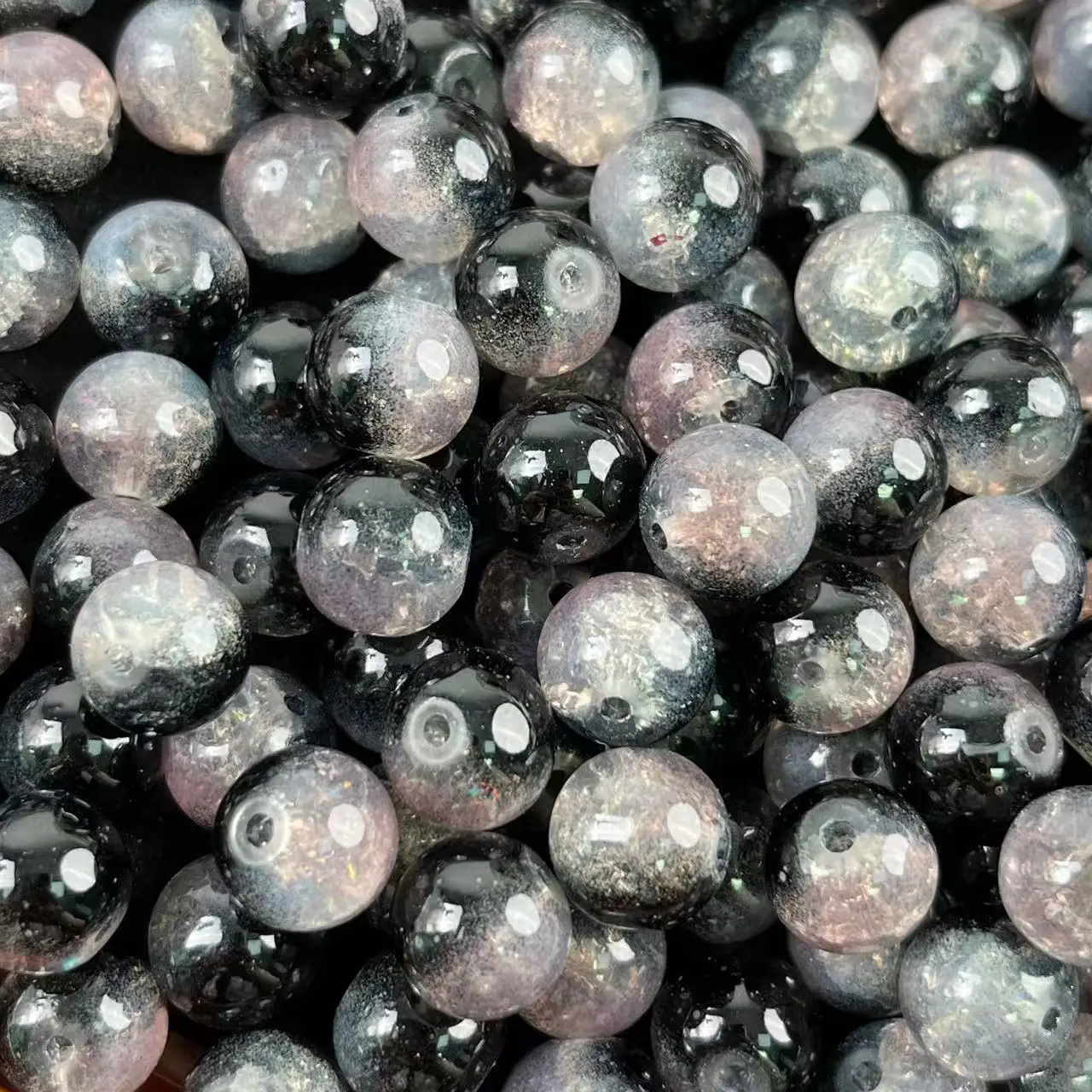 [DIY16] 10mm Black-Pink Crackled Look Beads, 50ml Pack for DIY Beading & Jewelry Making