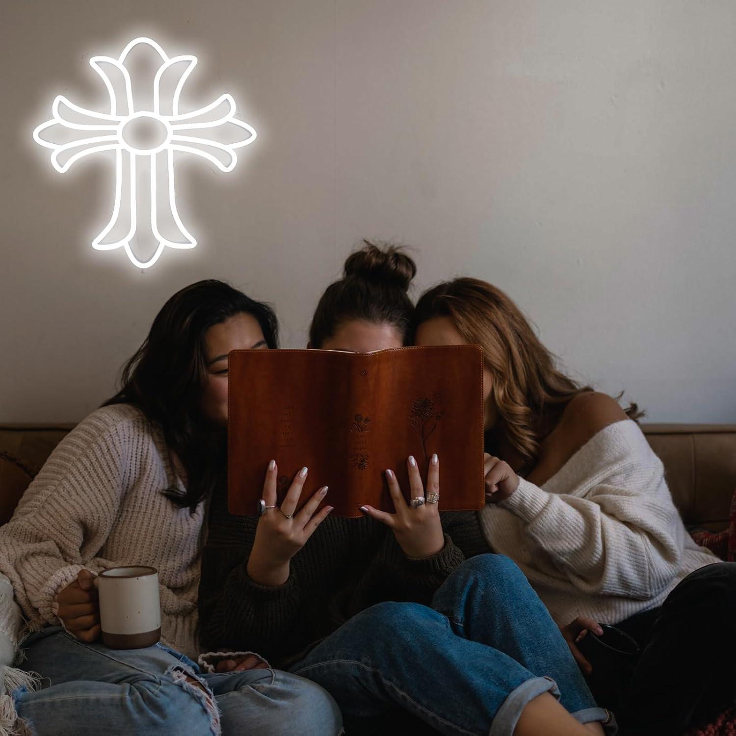 Chrome Hearts Style Cross Neon Sign -Crucifix Decor White LED Wall Decor, Gothic Luxury Inspired Light for Bedroom, Man Cave & Aesthetic Room (12.6"x9.9")