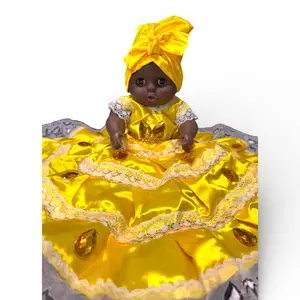 Ochun Baby Doll Santeria – Yellow Oshun Orisha Muñequita / Muñeca Espiritual with Embroidered Dress & Headwrap – Santeria Altar Doll