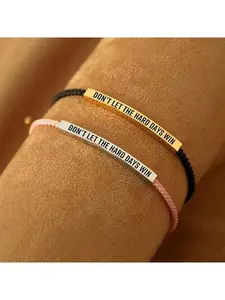 Don't Let The Hard Days Win Inspire Bracelet Stainless Steel 18k Gold Plated Braided Design with Engraved Message Adjustable Up to 10 Motivational Accessory Elegant Design Unique Patterns Tone Inspirational Jewelry - Decor, Ornaments