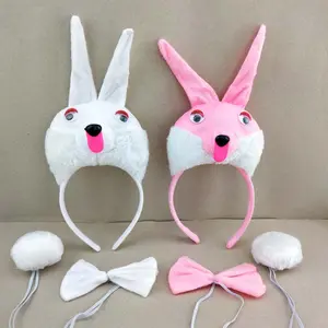 Bunny Costume Accessories Set Ear Headband Paw Gloves Tail Bow Choker Rabbit Cosplay Accessories for Halloween Stages