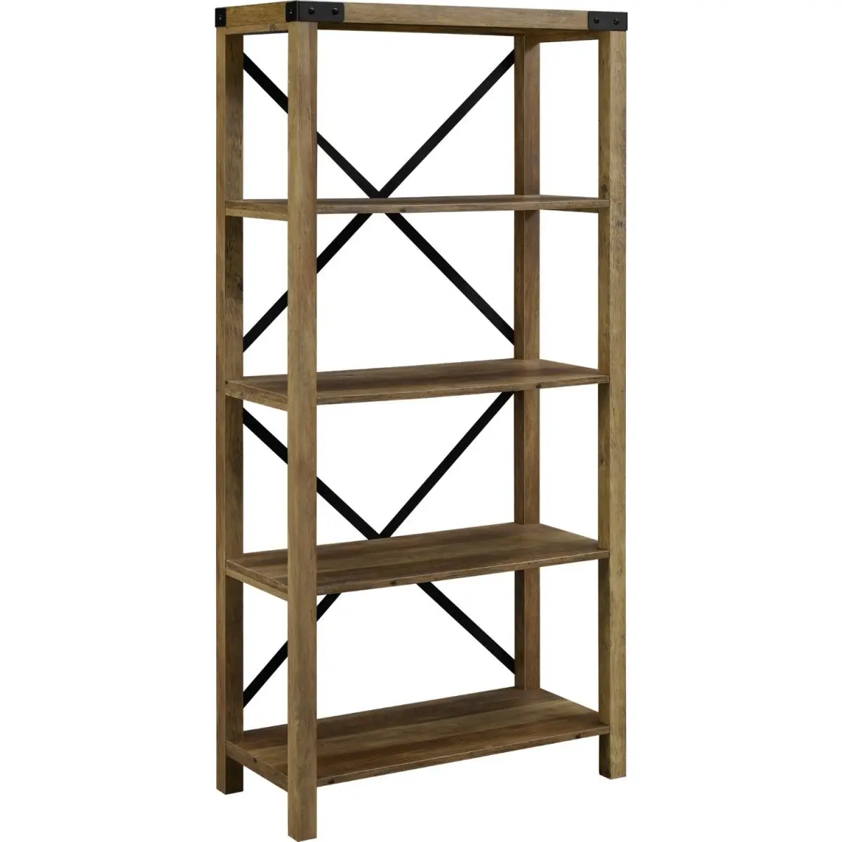 Walker Edison Farmhouse Freestanding Metal Bookcase - 64" H x 30" L x 14" W, Rustic Oak, High-Grade MDF MDF Laminate, Urban Industrial Storage Solution for Office & Kitchen Use
