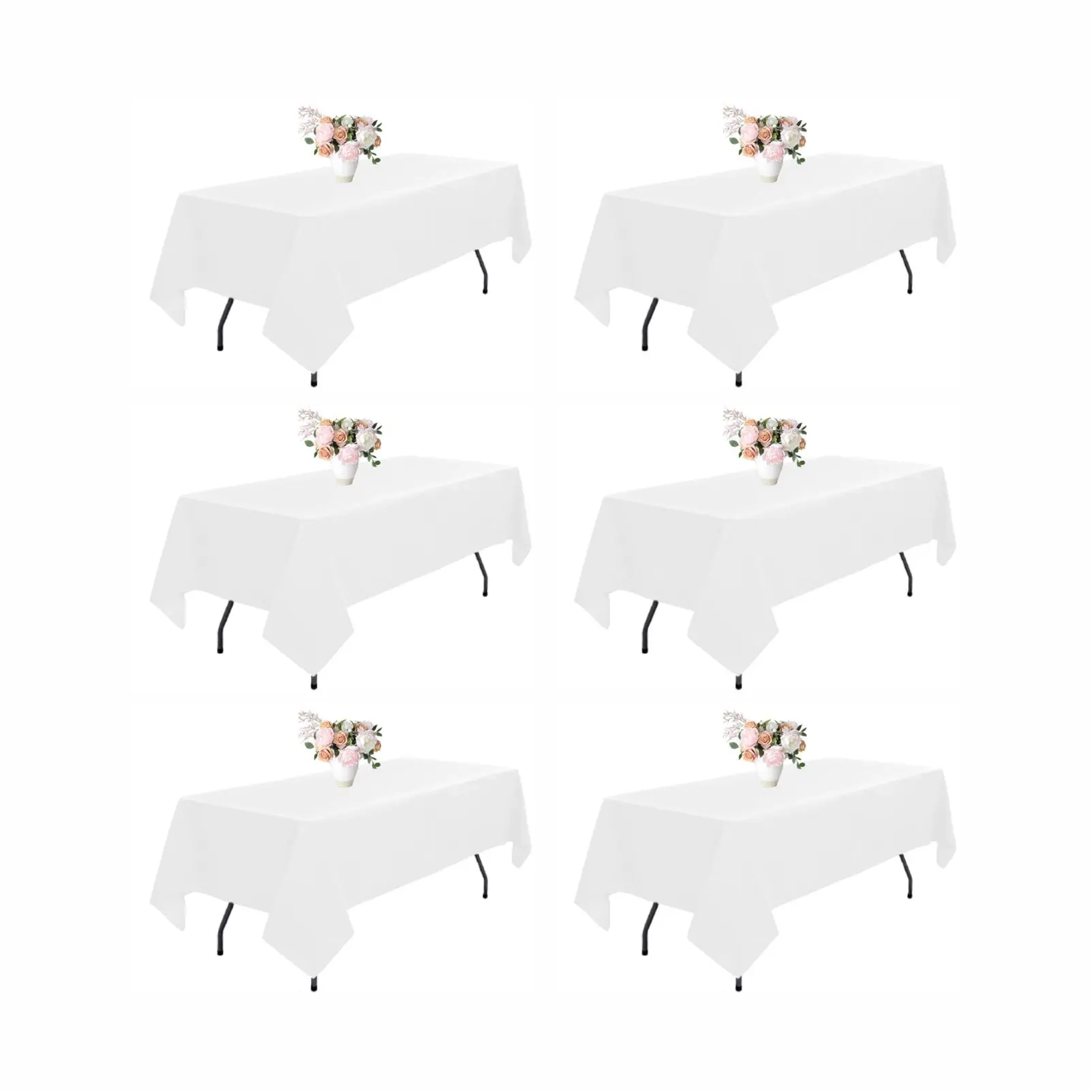 EMBER Classic Rectangle Tablecloths - 6-Pack Stain-Resistant Polyester Washable White Tablecovers for 6-8 ft Rectangle Tables, Parties, Weddings
