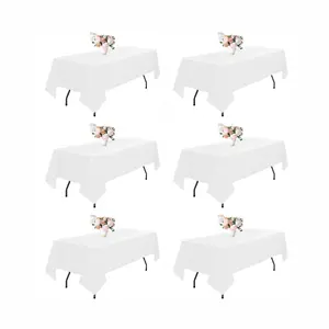 EMBER - 6 Pack Rectangle Tablecloths for 6-8 Foot Rectangle Tables. Stain Resistant Polyester Washable White Tablecover for Parties Wedding Dining tablecover