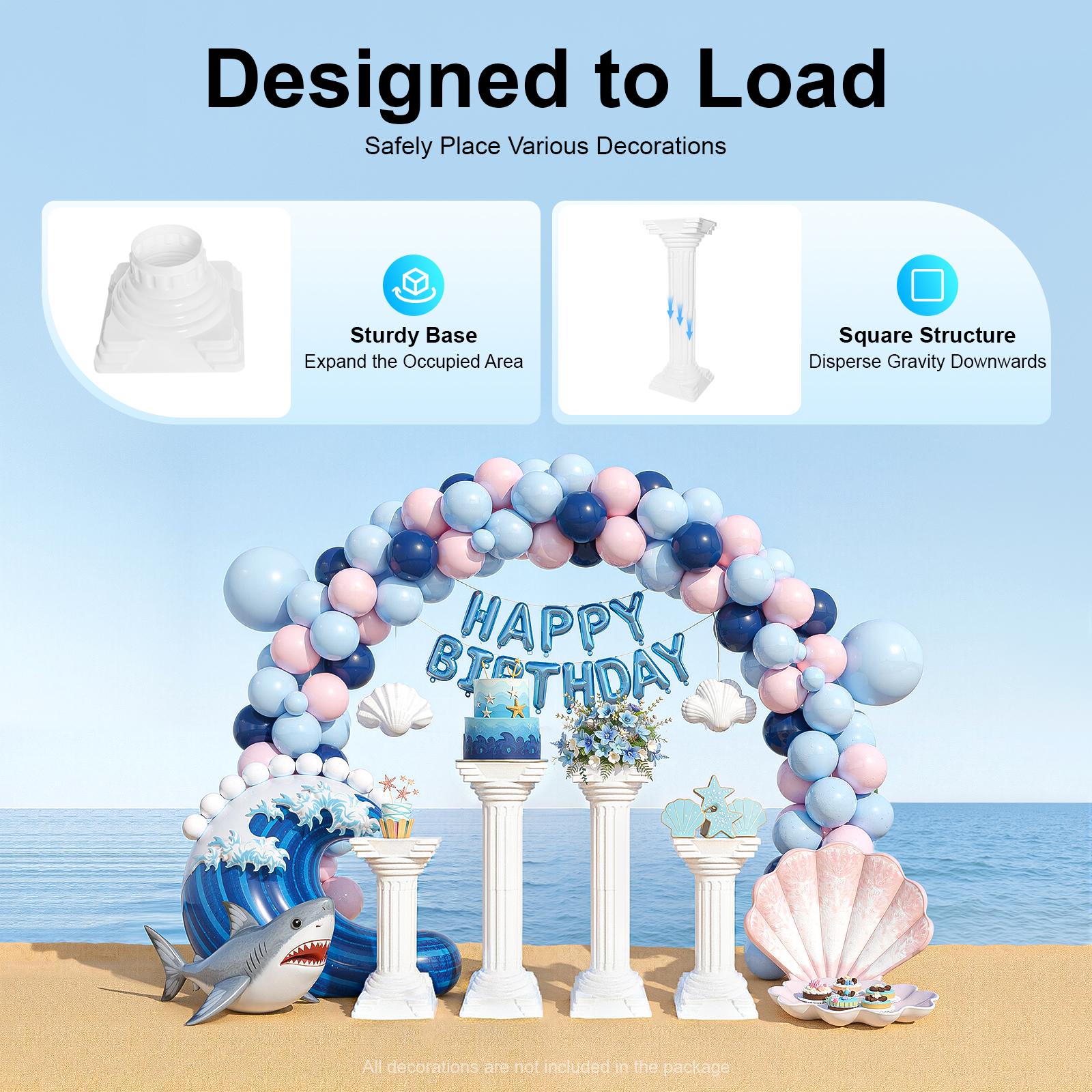 4 Pack White Plastic European Style Columnar Pillars for Garden Wedding Party Decoration Outdoor Courtyard Church Hotel 86cm Tall