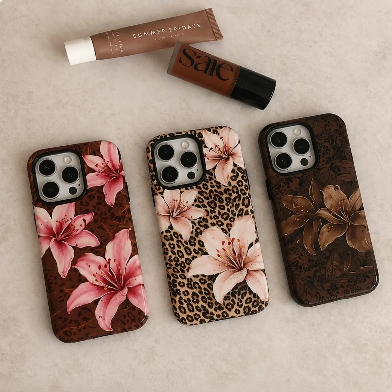 Leopard Print Floral for Girls iPhone Case with Pink Lilies Durable Shockproof Cover for iPhone 17 16 15 14 13 12 11 Pro Max Plus Air 7 8  Tough Accessories Trendy  Polycarbonate TPU Impact Resistant