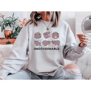 Ungovernable Moo Deng Sweatshirt, Moo Deng Fan Club, Cute Moo Deng, Baby Hippo Sweater, Cute Baby Hippo, Animal Lover Gift, Gift For Her 4Z