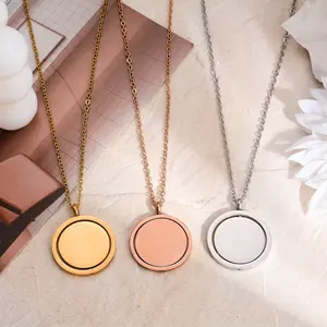 Custom Rotatable Round Pendant Necklace, Personalized Laser Engraved Name Jewelry for Women & Men, Ideal Gift for Family, Friends & Couples