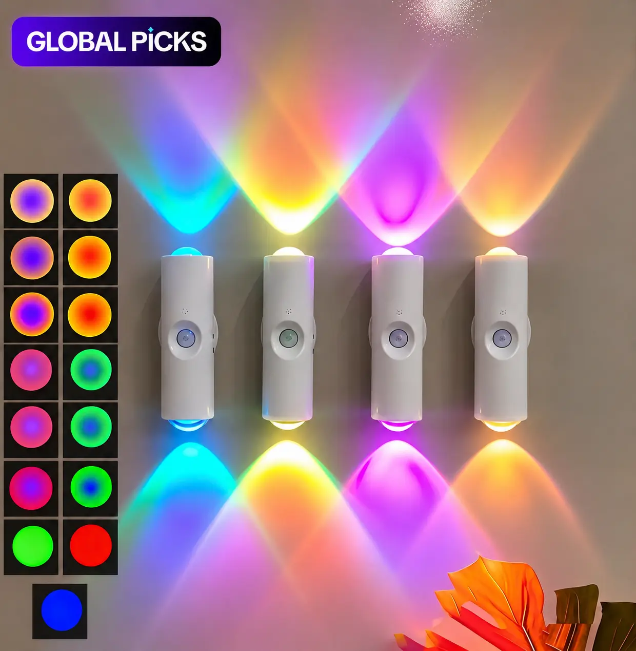 4-Pack Motion Sensor LED Night Lights - Smart Rechargeable RGB Gradient Ambient Wall Lamps, Dimmable Magnetic Stick-On, USB-Charging, Long Battery Life for Bedroom, Stairs, Party Decor