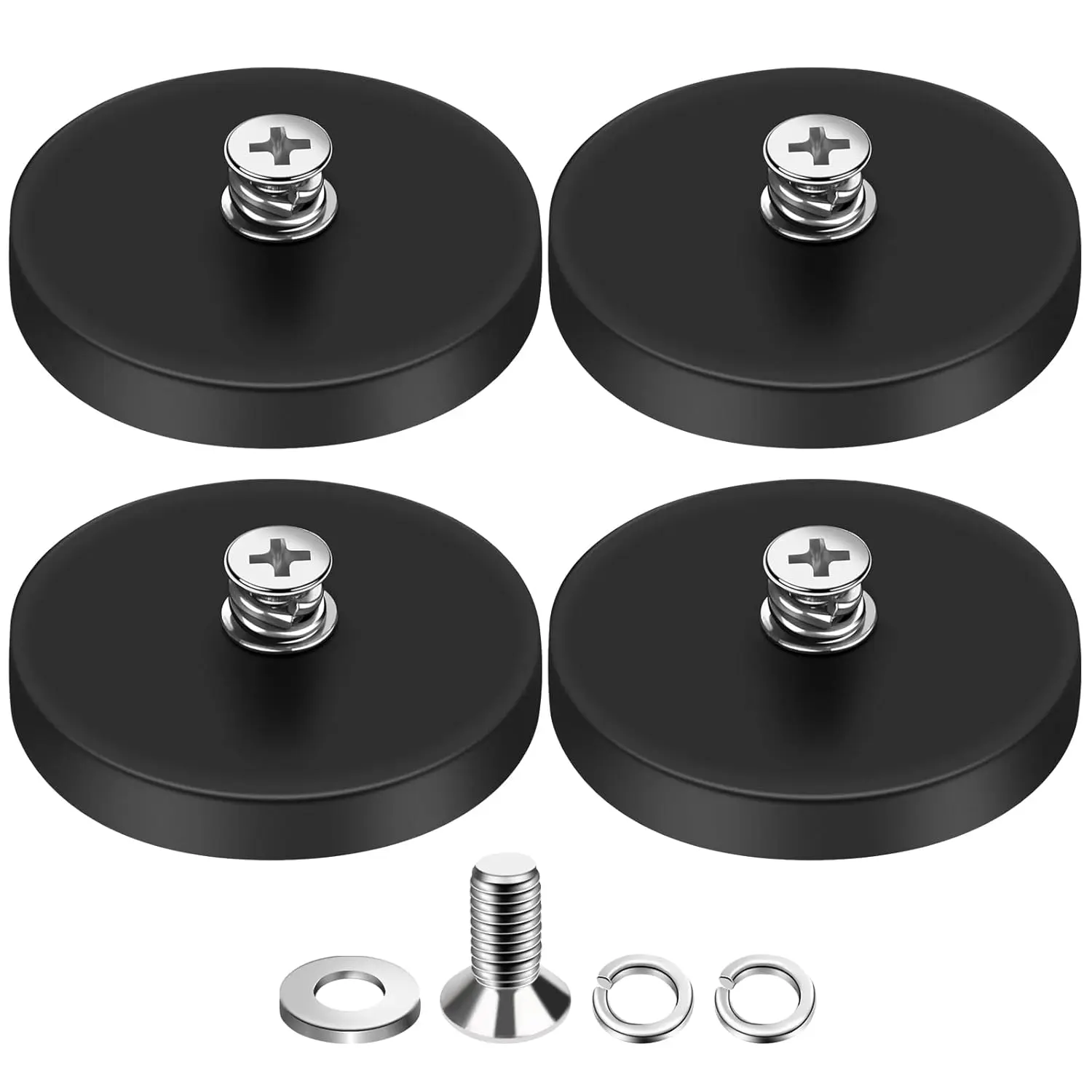 4Pcs Rubber Coated Anti-Scratch Rare Earth Magnetic Mounting Set Pack with M5 Threaded Studs - 30LBS Neodymium Base, Waterproof, Corrosion Resistant, Adhesive, Strong Hold for Outdoor Light Bar (1.69in)