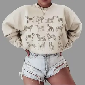 Vintage Dog Breeds Graphic Sweatshirt, Cute Dog Mom Sweater, Retro Dog Crewneck Shirt, Gift for Dog Lover Person, Womens Oversized Clothing