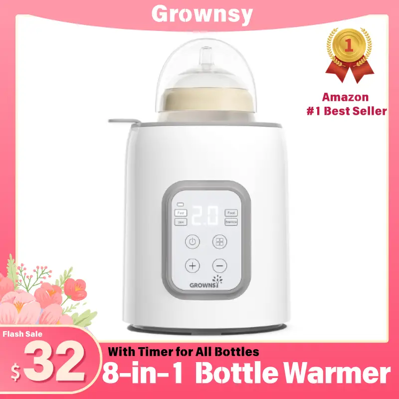Grownsy 8-in-1 Baby Bottle Warmer with Timer, Fast Milk Warmer for Breastmilk or Formula, Accurate Temp Control, Fits All Bottles