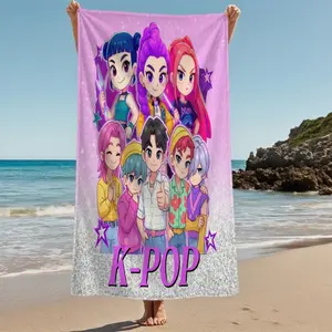 K-Pop Dance Team Cartoon Print Beach Towel, Soft Quick-Dry Sand Towel, Large Size Comfortable, Suitable for Swimming Pool/beach Yoga