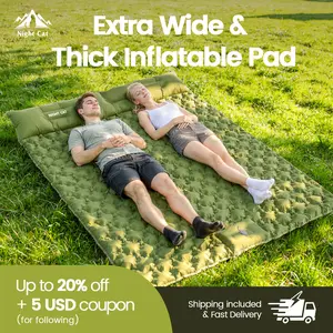 Night Cat Camping Sleeping , Extra Thick 5 Inch Camping Mat, Built-in Foot Pump Inflatable Sleeping ,Compact for Camping BackpackingHiking Traveling Tent, camp gear, road trip ,cot pad, inflation Pump air pillow,Summervibes Airbed Double Self Inflating Be
