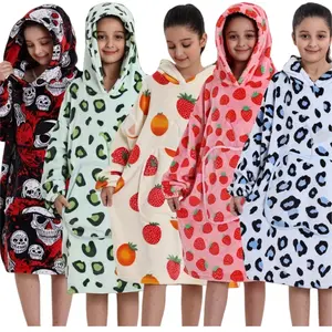 One piece, Winter style, Fleece, Apple pocket, Children's homewear, Sleepwear that can be worn as a blanket, 5 colors available, Flame-retardant fabric, Length 82cm, Sleeve length 47cm, Chest circumference, Fruit Print Pajama, Soft Casual Pajamas