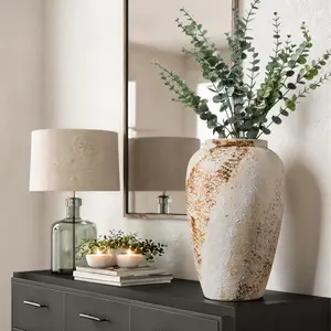 Handmade Ceramic Wide Table Vase Rustic Style Decorative Vase for Home Office Bedroom & Living Room Premium Quality Ceramic Vase Modern Farmhouse Bohemian Pampas Grass Flowers Bouquet for Home Décor Desk Aesthetic Room Decor