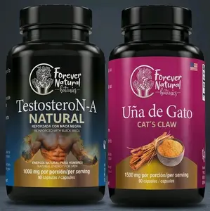 Forever Natural Uña de Gato Cat's Claw & TestosteroN-A Natural Dietary Supplement 90 Capsules Each for Immune Support & Prostate Health - Healthcare, Edible Antibacterial Properties