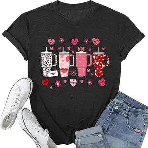 Valentine Shirts for Women Love Heart Graphic Tees Tops Cute Valentines Shirt Short Sleeve Tshirts 4cups