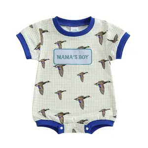 Baby Boys Rompers Letter Embroidery Wild Goose Print Round Neck Short Sleeve Infant Clothes Bodysuits Jumpsuits