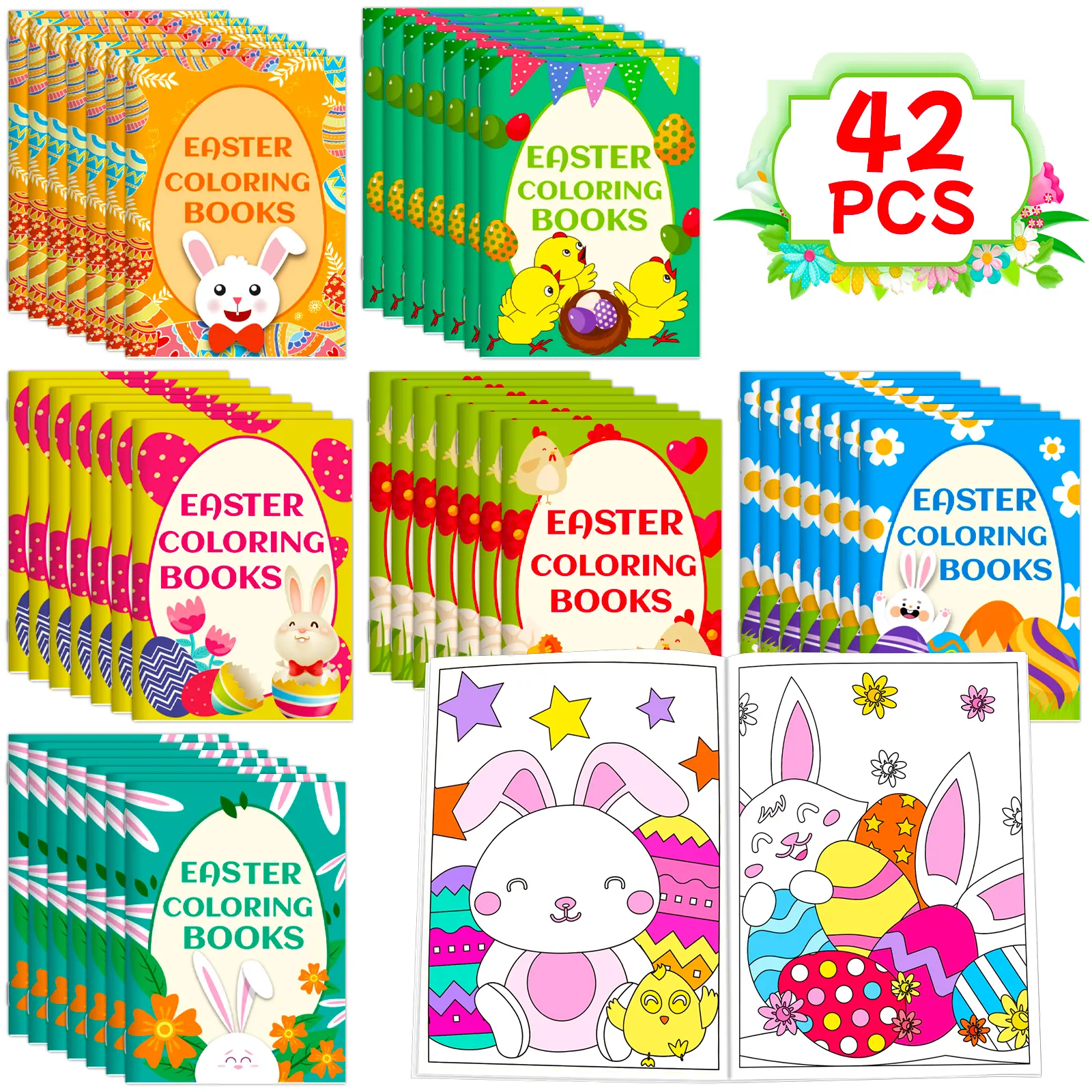 42-Pack Mini Easter Coloring Books for Kids 4-12, Unisex Bulk Gifts, Party Favors, Goodie Bag Stuffers, School Classroom Supplies, DIY Painting Activity Sets