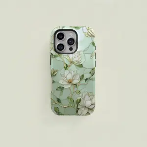 1 pc Magnolia Flower Vines Pattern Dual Layer Protective Case， Luxury New Design， Rugged 2in1 Cover， with Frosted Texture and TPU Material， Resists Fingerprints， for iPhone 16， 15 Pro Max， 14 Plus， 13， 12 and 11 Series， Offers Shockproof and Drop Protecti