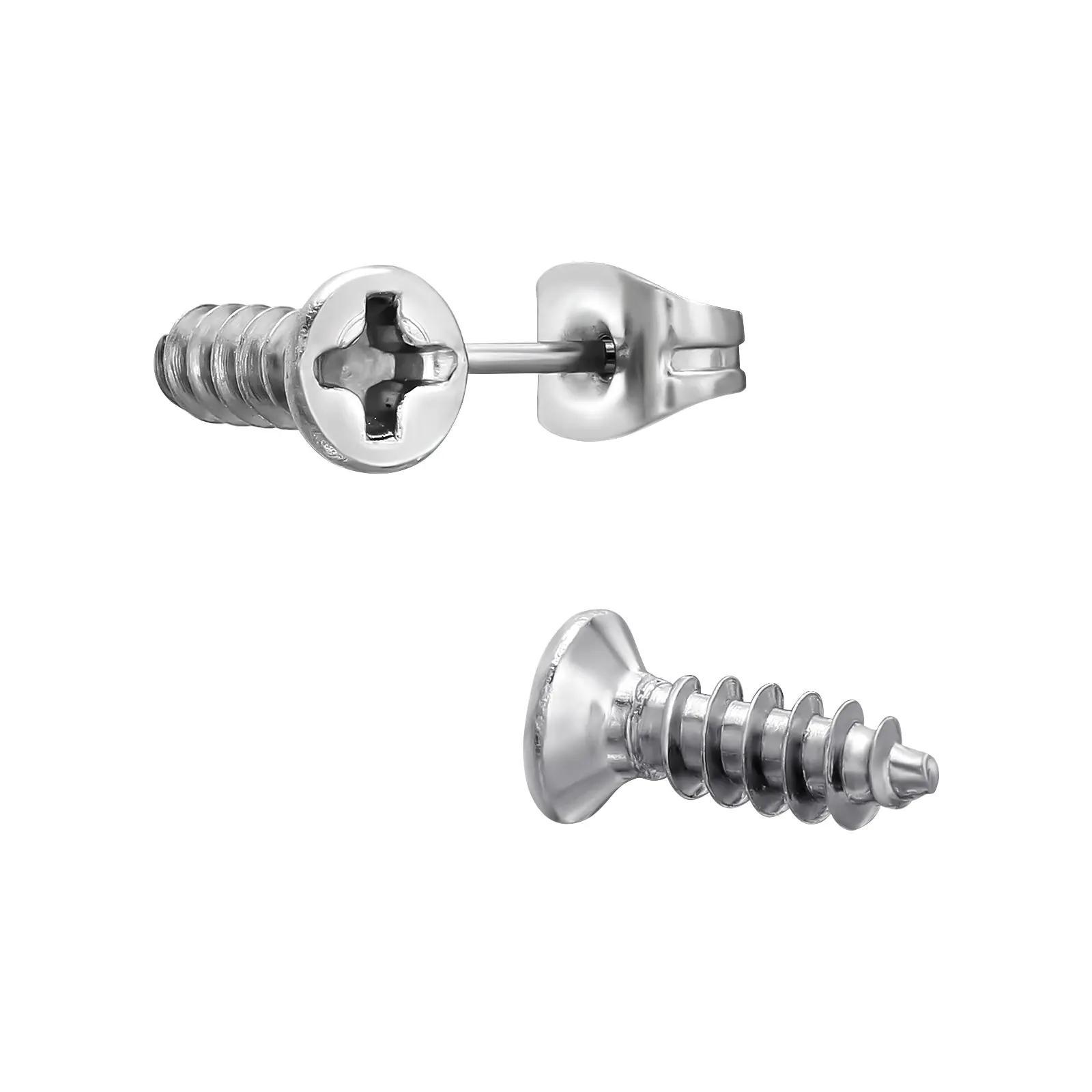 Screw Stud Earrings - Pair - Stainless Steel Screw Stud Earrings - Pair - Stainless Steel