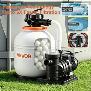 【Spotlight Day】VEVOR FlashPure Sand Filter Pump, 16 in for Above Ground Pool, 1 HP 4400 GPH, Swimming Pool Filter System with Timer, 6X Faster Filtration with Media Installed, Leak-Resistant, Ready to Use Out of Box