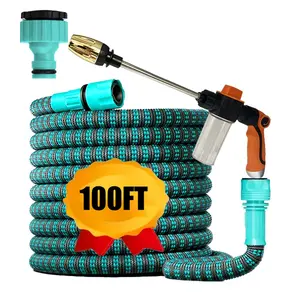 Expandable Garden Hose Flexible Car Wash Hose Water Gun Spray Nozzle Gardening Irrigation Tool, 25ft/50ft/75ft/100ft Options
