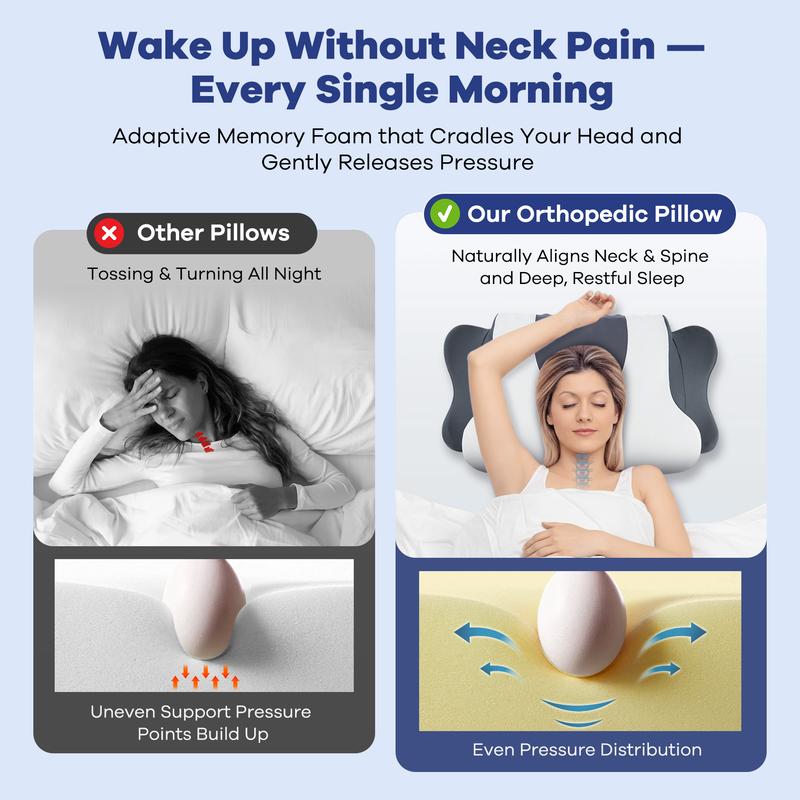 DONAMA Cervical Support Pillow, Ergonomic Memory Foam, Ideal for Side, Back & Stomach Sleepers, Provides Optimal Neck Support