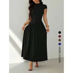 Women's short sleeved pleated slim fit casual dress is perfect for dates, parties, clubs, and commuting.RAIMENTRY