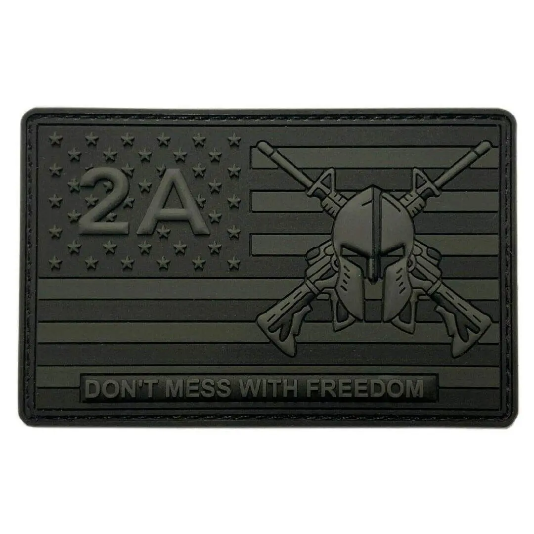 2A USA Flag Spartan 2nd Amendment Freedom Patch [PVC Rubber - Hook Fastener -BA9]