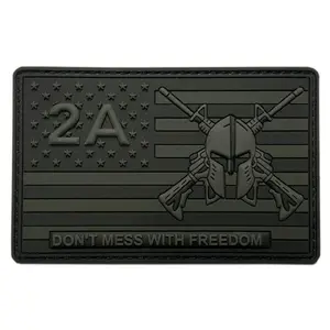 2A USA Flag Spartan 2nd Amendment Freedom Patch [PVC Rubber - Hook Fastener -BA9]