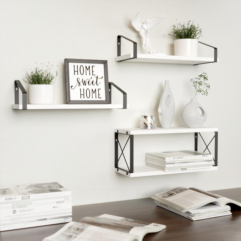 Floating Bathroom Shelves White Multi-Level Storage for Toilet Paper & Wall Decor Flexible Brackets 4 Pcs 15.6x5.7x0.6 Inches Unique Double-Layer X-Structure Metal Frame