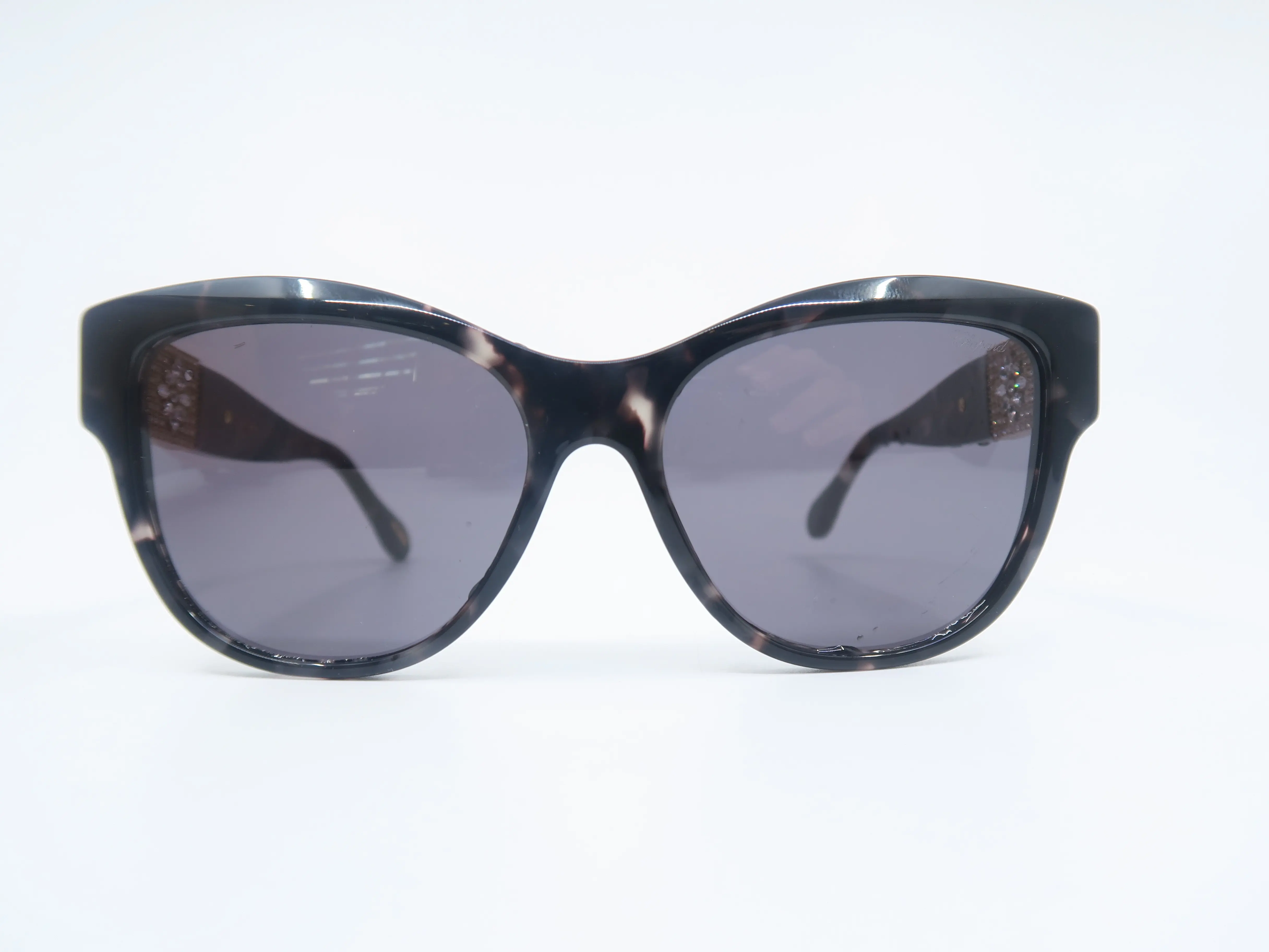 Chopard SCH287S 0721 55 Black on Grey Spotted, Clear Crystals, New Sunglasses